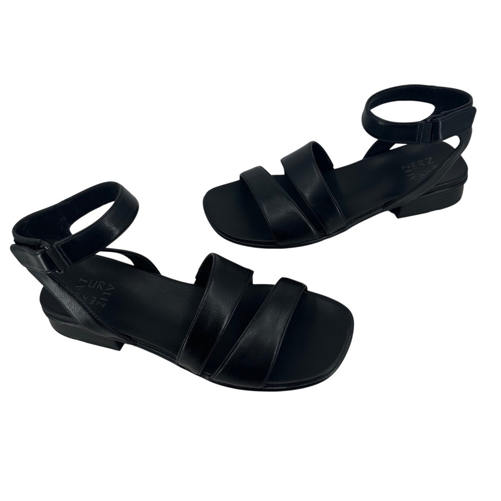 Naturalizer Effie Black Strappy Ankle Strap Block Heel Sandals Womens 9M boho